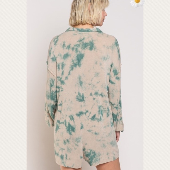 New! Faith Mocha/Teal Hand Dip Dye LS Romper - Picture 3 of 9